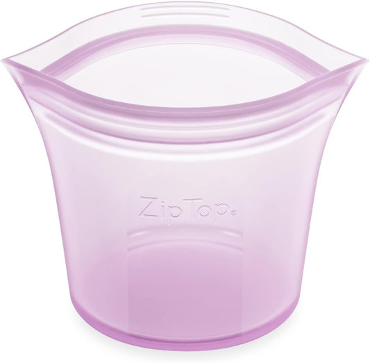 Zip Top Reusable Food Storage Bags | Short Cup [Lavender] | Silicone Meal Prep Container | Microwave, Dishwasher and Freezer Safe | Made in the USA