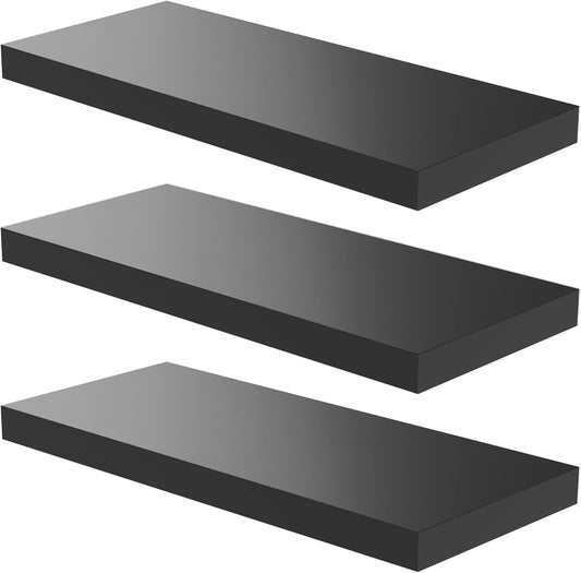 Floating Shelf, Set of 3 Wall Shelf, 30 in W x 12.75 in D x 2 in H Wooden Floating Wall Shelf with Invisible Brackets for Living Room/Bedroom/Bathroom/Kitchen Storage and Decor, Black
