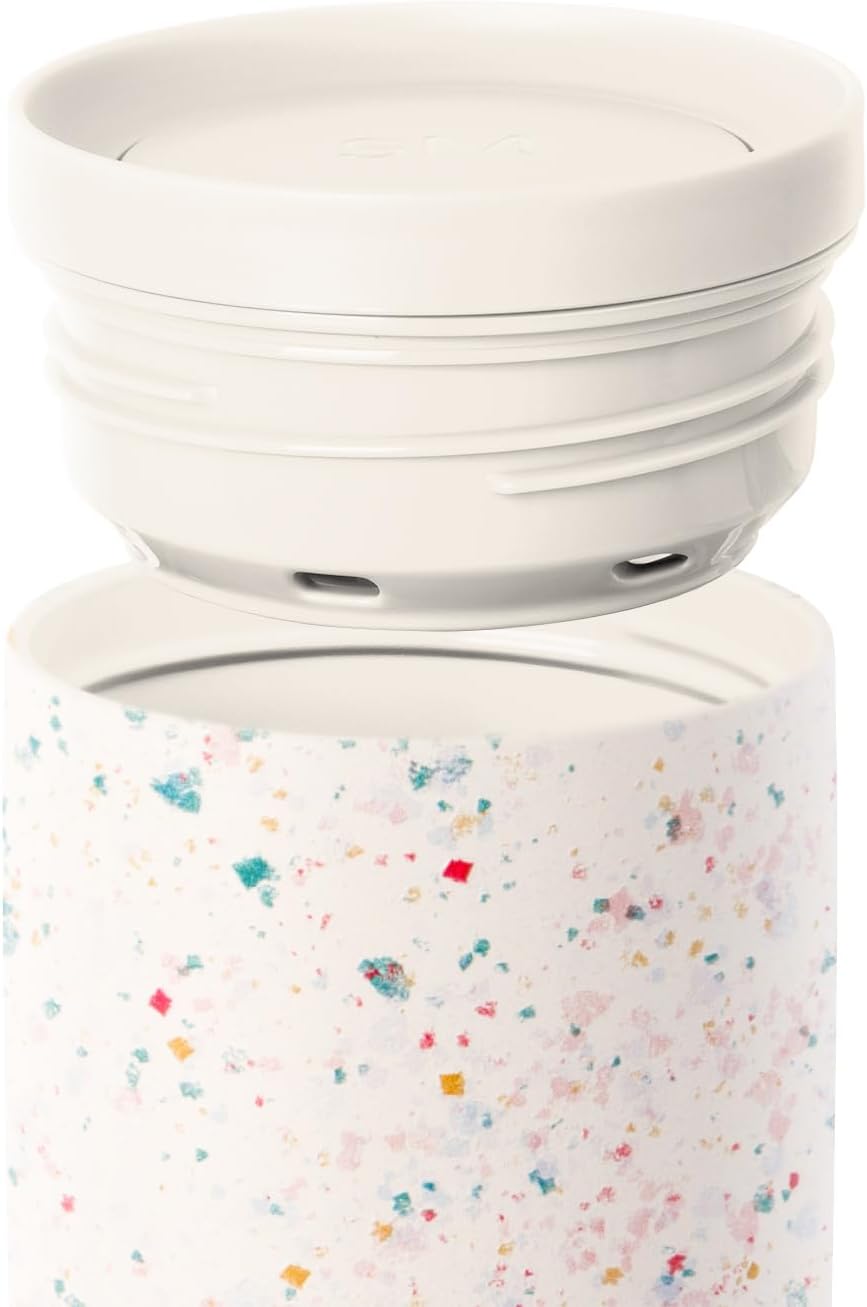 Simple Modern Travel Coffee Mug Tumbler with 360° Lid | Ceramic-Lined Insulated Stainless Steel Cold Brew Iced Coffee Cup Thermos | Gifts for Women Her Him | Voyager Signature | 16oz | Cream Terrazzo