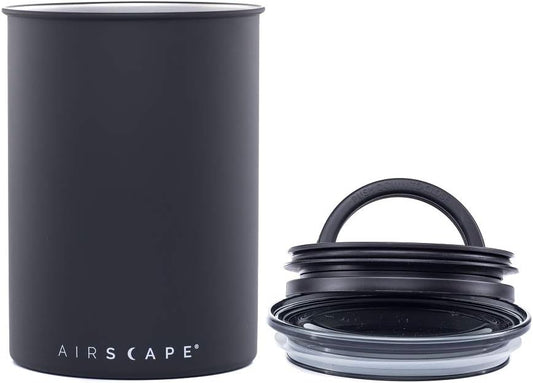 AirScape Planetary Design Stainless Steel Coffee Canister | Food Storage Container | US Patented Inner Plunger Lid REMOVES Excess Oxygen | Don't Buy airtight, Buy AIR-Less | (Medium, Matte Black)