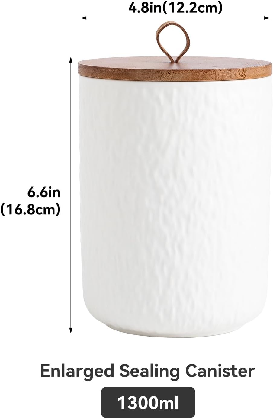 Black White Ceramic Coffee Canister Tea Canister with Seal Wood Lid, Airtight Coffee Storage Container for Coffee Bean, Ground Coffee, Sugar, Cookie Candy jar (White, 1300ml)