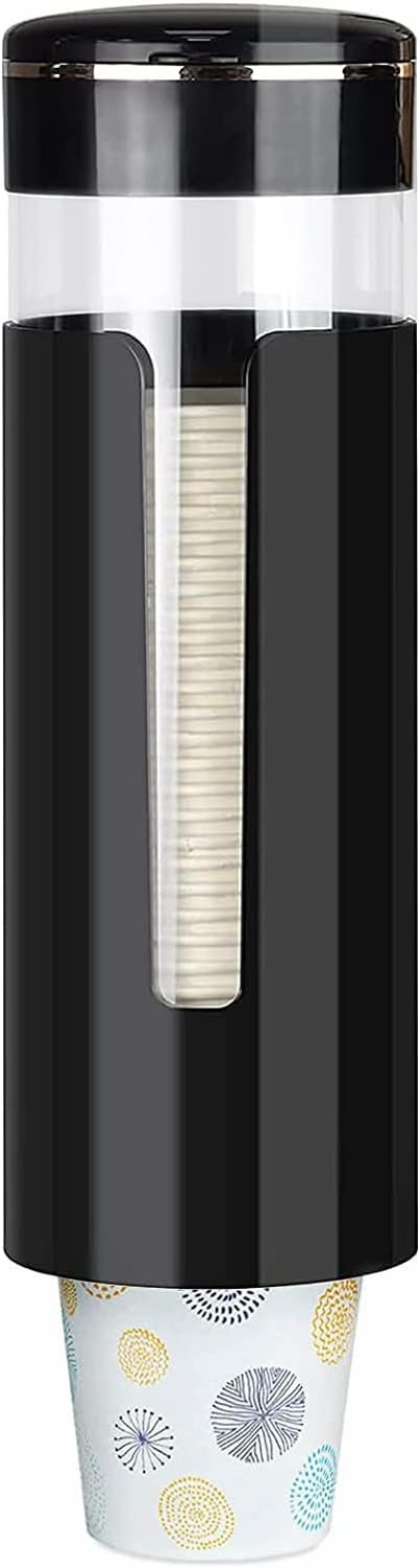 Cup Dispenser, Wall Mount Water Cooler Cup Dispenser fits 4-7 oz Disposable Paper and Plastic Cups, Pull Type Cup Holder for Bathroom, Office, Break Room, Gym, Black