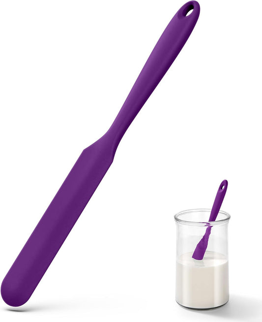 U-Taste Skinny Silicone Jar Spatula: 600ºF Heat-Resistant Food-Grade 10in Long Narrow Sourdough Stirring Stick, Seamless Flexible Peanut Butter Spreader for Scraping Icing Bread Cream, Jam (Purple)