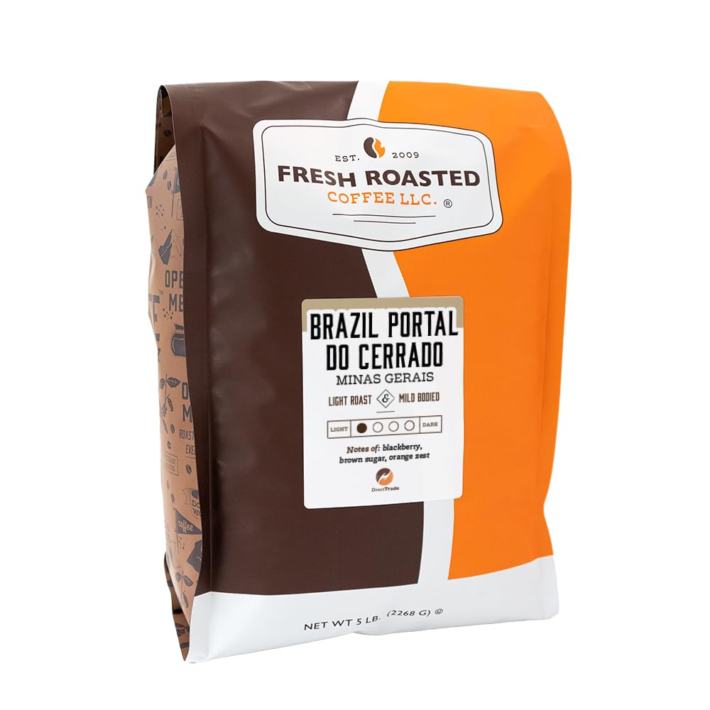 Fresh Roasted Coffee, Brazil Minas Gerais, 5 lb (80 oz), Light Roast, Kosher, Ground