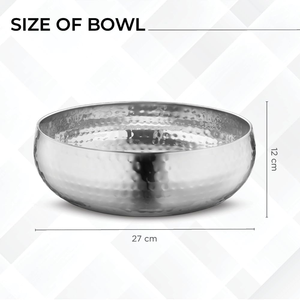 Avador® Set of 3 Premium Stainless Steel Salad Mixing Bowl Hammered Finish | Handmade | Includes Salad Serving Utensils (Stainless Steel)