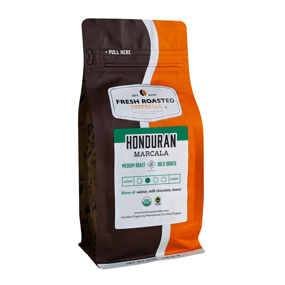 Fresh Roasted Coffee, Organic Honduran Marcala | USDA Organic, 100% Single Origin, Kosher | Medium Roast 12 oz Whole Bean