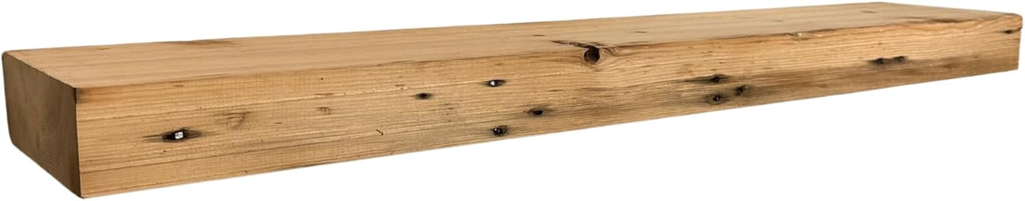 Modern Timber Craft Reclaimed Wood Fireplace Mantel Shelf | Solid Rustic American Barnwood with Steel Floating Shelf Brackets | 2.75" Thickness | 96" L x 7" D, Unfinished, Planed and Sanded