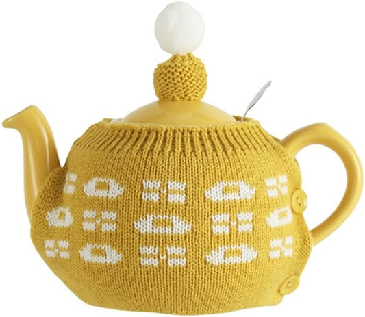 Tea Cozy Suitable for a 600ml,20oz Tea Pot,Teapot Warmer -100% Acrylic Fibers Filling,Two Piece (Yellow)