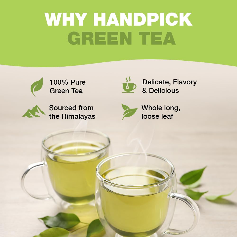 HANDPICK, Green Tea Bags - 100 Eco-Friendly Tea Bags | Resealable Pack for Freshness | Delicate & Flavory | Direct From India