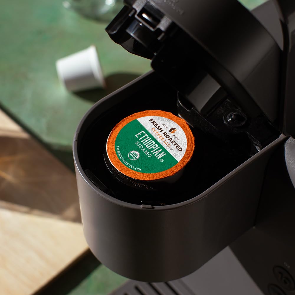 Fresh Roasted Coffee, Organic Ethiopian Sidamo | Fair Trade, USDA Organic, 100% Single Origin, Kosher | Light Roast 72 Pods for K Cup Brewers