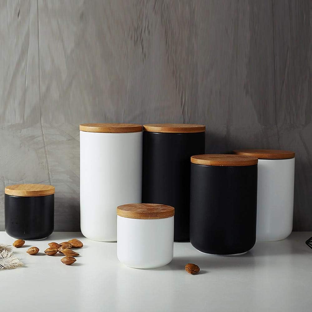 YYW Ceramics Food Storage Jar Canister with Airtight Seal Bamboo Lid, Simple Style Kitchen Canister for Food Storage, Store Coffee, Sugar, Tea, Spices (Black (8.79oz/260ml))