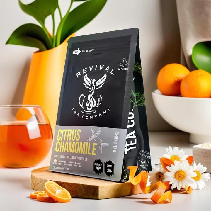 Revival Tea Company Citrus Chamomile Tea - Herbal Tea Blend of Chamomile Flowers and Orange Peel - Caffeine Free - Loose Leaf 3 Ounces