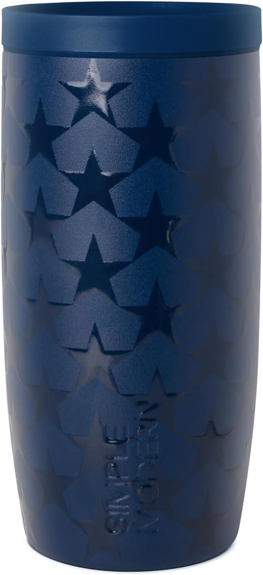 Simple Modern 4th of July Signature Voyager | 16oz Travel Coffee Mug Tumbler with 360° Lid | Gifts for Women Men | Ceramic-Lined Insulated Stainless Steel Cold Brew Iced Coffee Cup | Stars Navy