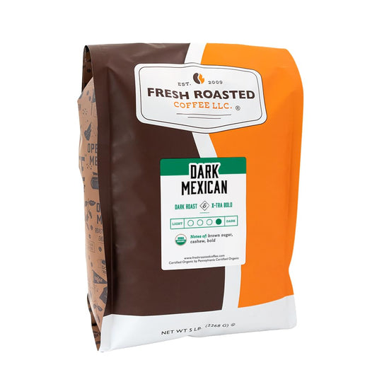 Fresh Roasted Coffee, Organic Dark Mexican | Mold & Myco 3rd Party Tested, USDA Organic, Kosher | Dark Roast 5 lb (80 oz) Whole Bean