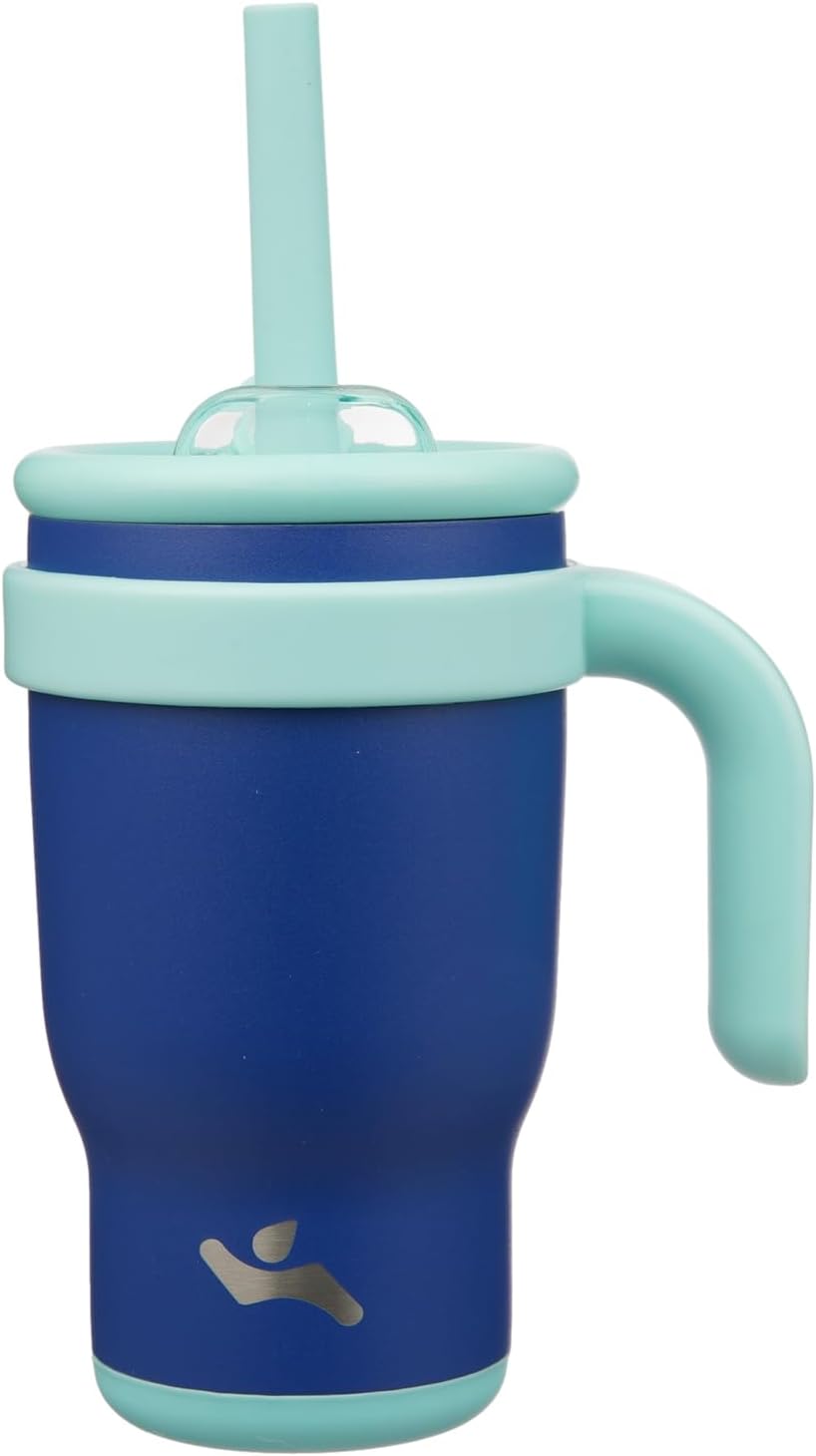 14 oz Tumbler with Side Handle, Insulated Water Bottle with Straw and 2 in 1 Lid, Stainless Steel Cup Travel Coffee Mug for Sports Office Gym,Dark Blue