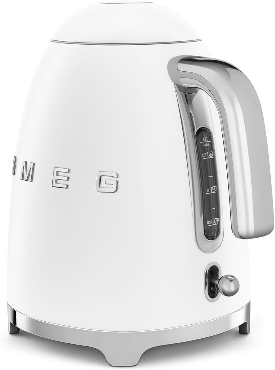 SMEG 50's Retro Style 7 Cup Electric Water Kettle with Automatic Shutoff, Removable Base, and Water Indicator, KLF03WHUS, White