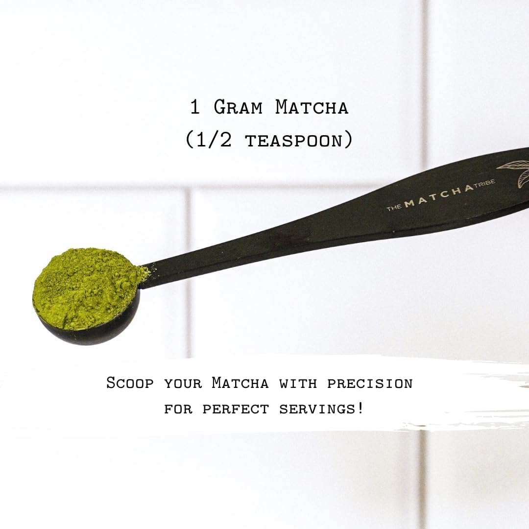 Black Matte Stainless Steel 1 gram Matcha Measuring Spoon (1/2 teaspoon). Scoop your Matcha with Precision for Perfect Matcha Lattes.