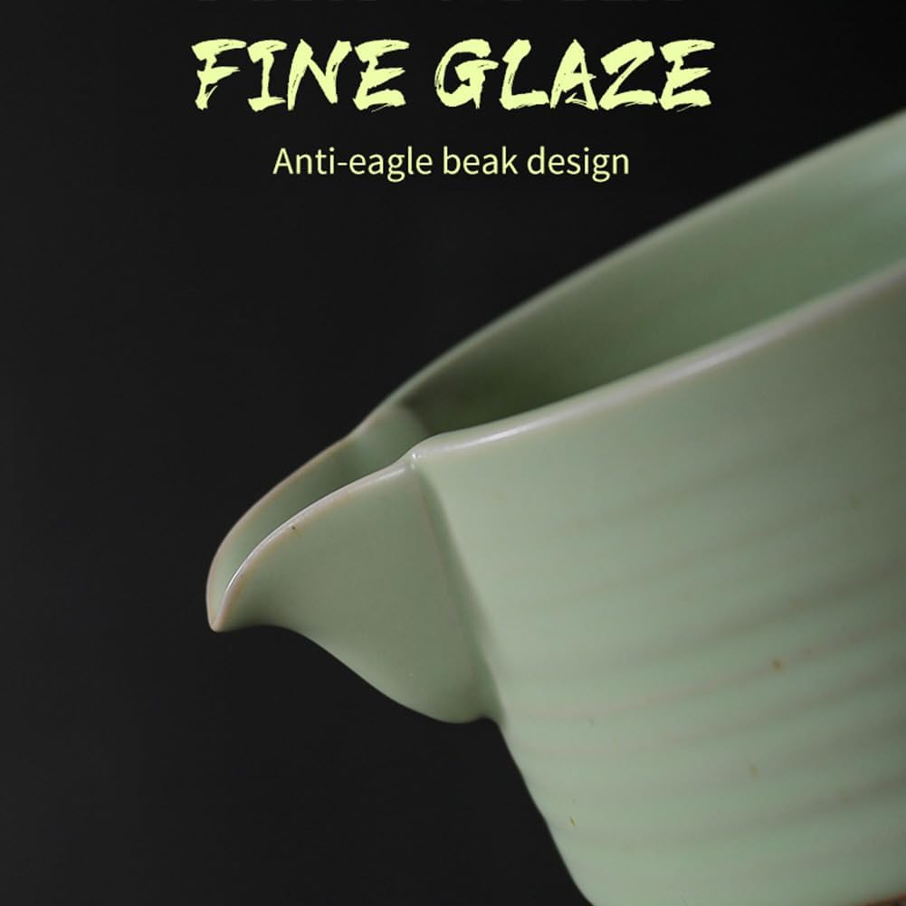 Matcha Traditional Porcelain Tea Bowl with Pour Spout - Hand Made Porcelain with Light Green Matte Glaze - Perfectly Whisked Matcha Green Tea, 430ml/ 14.5oz