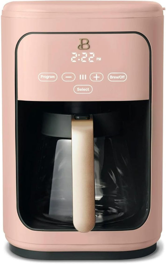 Beautiful Coffee Maker, 14-Cup, Touch Display, Programmable, 1200W, Stainless Steel, Keep Warm, 24h Timer dishwasher-safe (Rose)