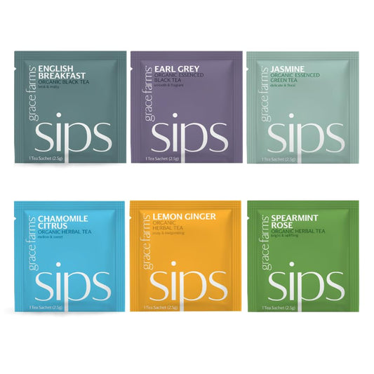 Grace Farms Tea Variety 108 Count Envelopes | Black, Green, and Herbal Individually Wrapped Tea Bags (6 flavors × 18 each) | Fair Trade, USDA Organic, Kosher Tea Variety Pack