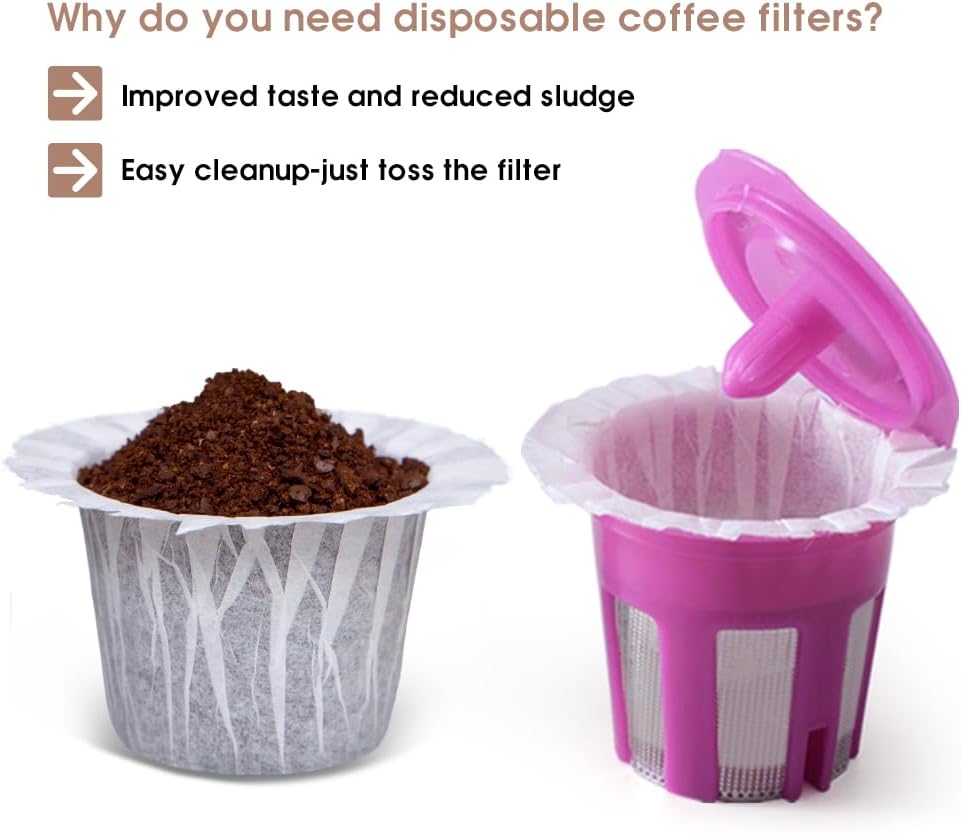 100 Count Disposable Coffee Paper Filters,Compatible with Keurig Brewers Single Serve 1.0 and 2.0, Fit all Reusable Coffee Pods.