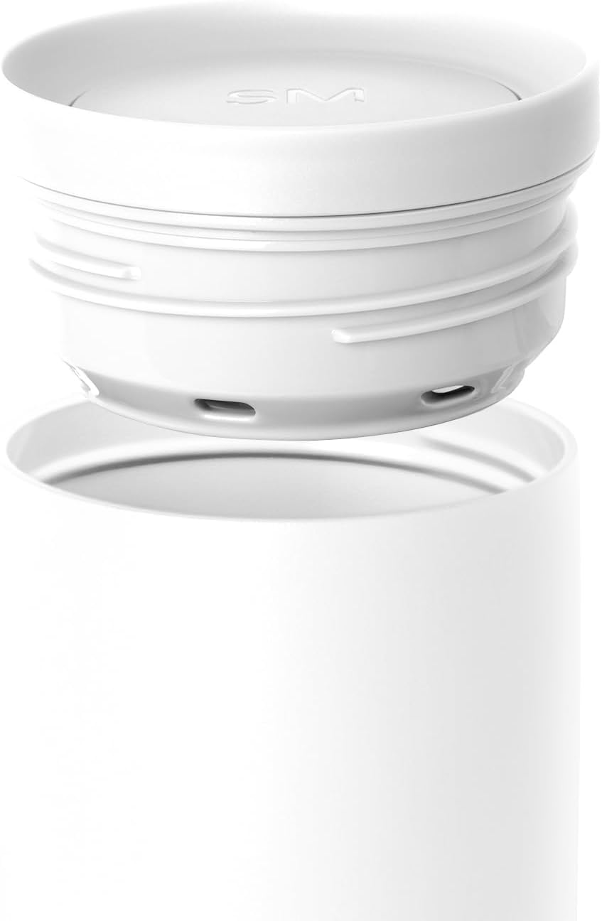 Simple Modern Travel Coffee Mug Tumbler with 360° Lid | Ceramic-Lined Insulated Stainless Steel Cold Brew Iced Coffee Cup Thermos | Gift for Women Men Her Him | Voyager Signature | 16oz | Winter White