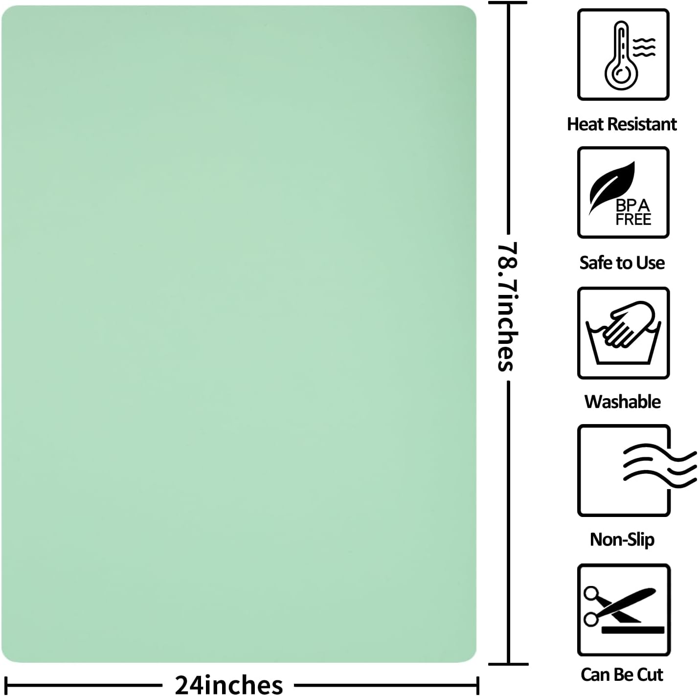 Silicone Mats for Kitchen Counter, Nonslip Silicone Mats for Crafts Countertop Protector Heat Resistant Mat (78.7” x 24” x 0.08”, Light Green)