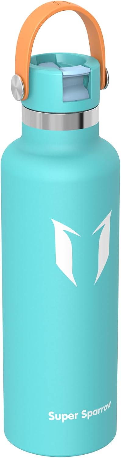 Super Sparrow Insulated Water Bottle - 17 Oz / 25 Oz / 32 Oz - Standard Mouth FlipFlow Flask - BPA Free, Leak Proof Drink Bottle- Ergonomic Straw Water Bottles for Work, Gym, Travel, Sports