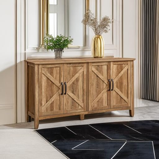 VASAGLE LIRY Collection - Storage Cabinet, Buffet Cabinet, Sideboard, Credenza, with Adjustable Shelves, for Living Room, Entryway, Honey Brown ULSC381T41