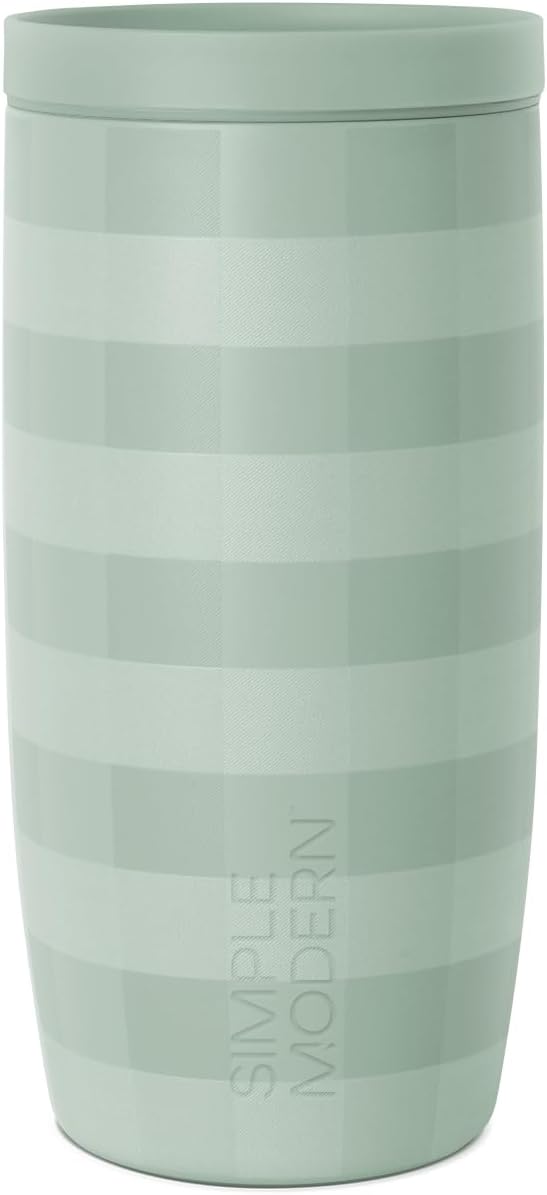 Simple Modern Voyager Signature | 16oz Travel Coffee Mug Tumbler with 360° Lid | Gifts for Women Men | Ceramic-Lined Insulated Stainless Steel Cold Brew Iced Coffee Cup | Eucalyptus Gingham