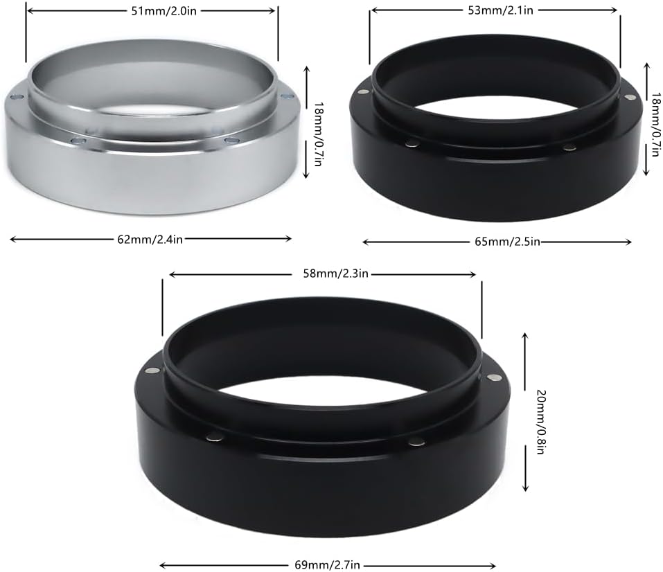 1pc Espresso Dosing Funnel 51/53/58mm Coffee Dosing Ring Aluminum Espresso Distribution Coffee Tool for Home Coffee Bar Shop College Dorm Room Apartment Essential Coffee Accessories (53mm, Silvery)