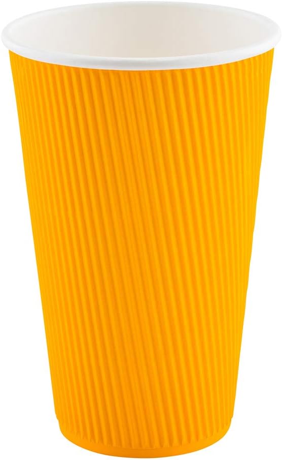 Restaurantware 16 Ounce Ripple Wall Disposable Coffee Cups, 500 Insulated Yellow Paper Tumblers with Rolled Rim Design, Lids Sold Separately for Hot Drinks like Tea, Hot Chocolate and More