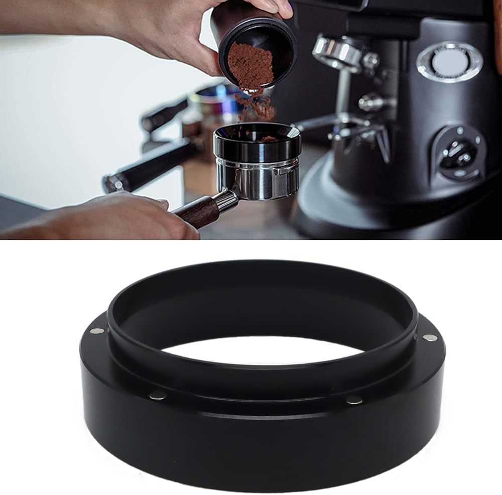 1pc Espresso Dosing Funnel 51/53/58mm Coffee Dosing Ring Aluminum Espresso Distribution Coffee Tool For Home Coffee Bar Shop College Dorm Room Apartment Essential Coffee Accessories (53mm, Black)