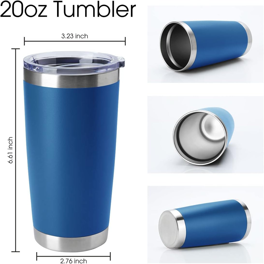 HASLE OUTFITTERS 20oz Tumblers Stainless Steel Mugs with Lid Double Wall Vacuum Insulated Coffee Cups for Cold & Hot Drinks (20oz-Dark Blue, 8 Pack)