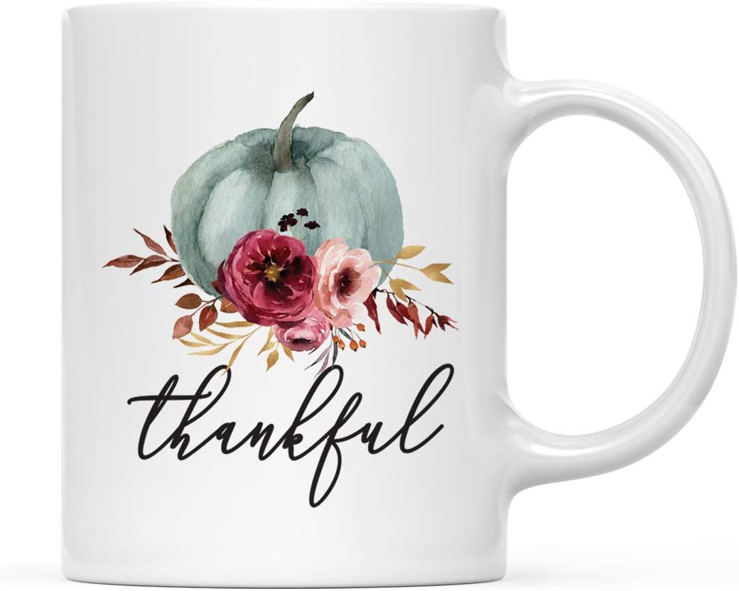Andaz Press Fall Burgundy Marsala 11oz. Ceramic Coffee Tea Mug, Thankful, 1-Pack, Pumpkin Floral Graphic, Birthday, Friend, Family, Coworker, Autumn Season, Thanksgiving, Festive Ideas
