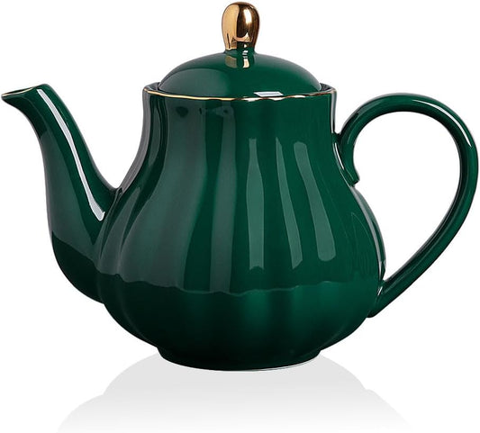 Sweejar Royal Teapot, Ceramic Tea Pot with Removable Stainless Steel Infuser, Blooming & Loose Leaf Teapot - 40 Ounce (Jade)