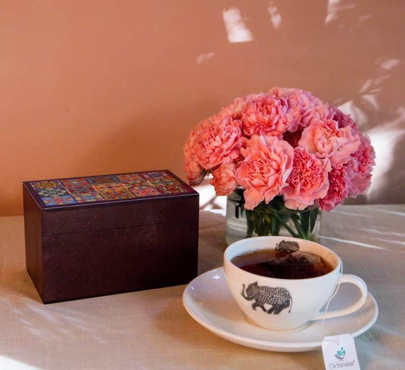 Octavius Assorted Tea Gift Set | 6 Assorted Black & Green Teas | 30 Teabags | Wooden Tea Sampler Pack w/Tile Motif Design | Pack of 2 | Mothers Day Tea Gift Box