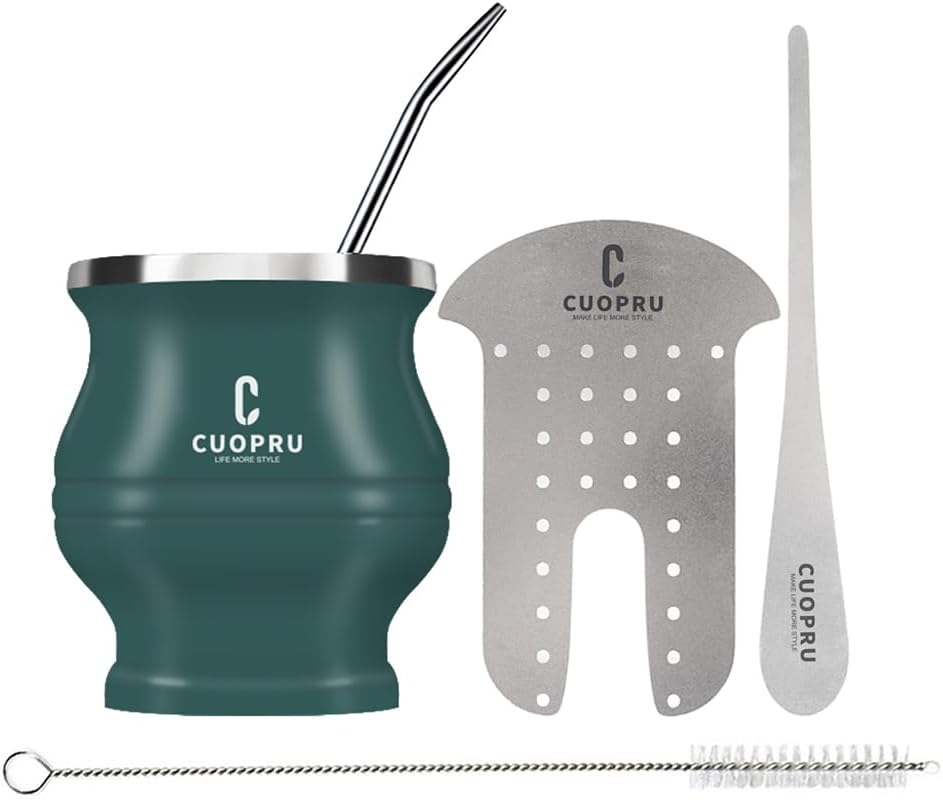 Stainless Steel Yerba Mate Cup and Set - 6.7 oz, Army Green, Modern Design