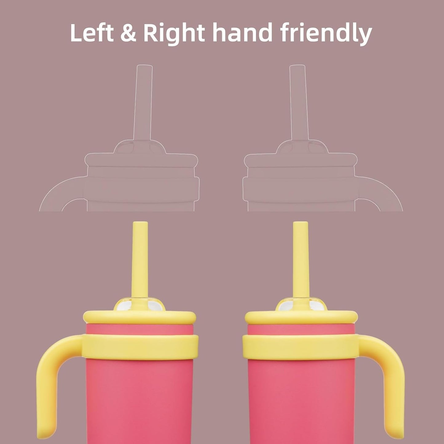 14 oz Tumbler with Side Handle, Insulated Water Bottle with Straw and 2 in 1 Lid, Stainless Steel Cup Travel Coffee Mug for Sports Office Gym,Rose Pink