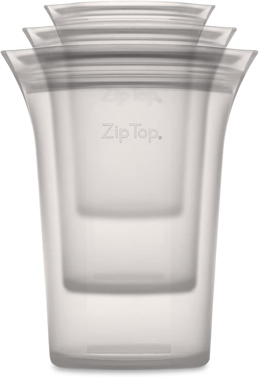 Zip Top Reusable Food Storage Bags | 3 Cup Set [Gray] | Silicone Meal Prep Container | Microwave, Dishwasher and Freezer Safe | Made in the USA