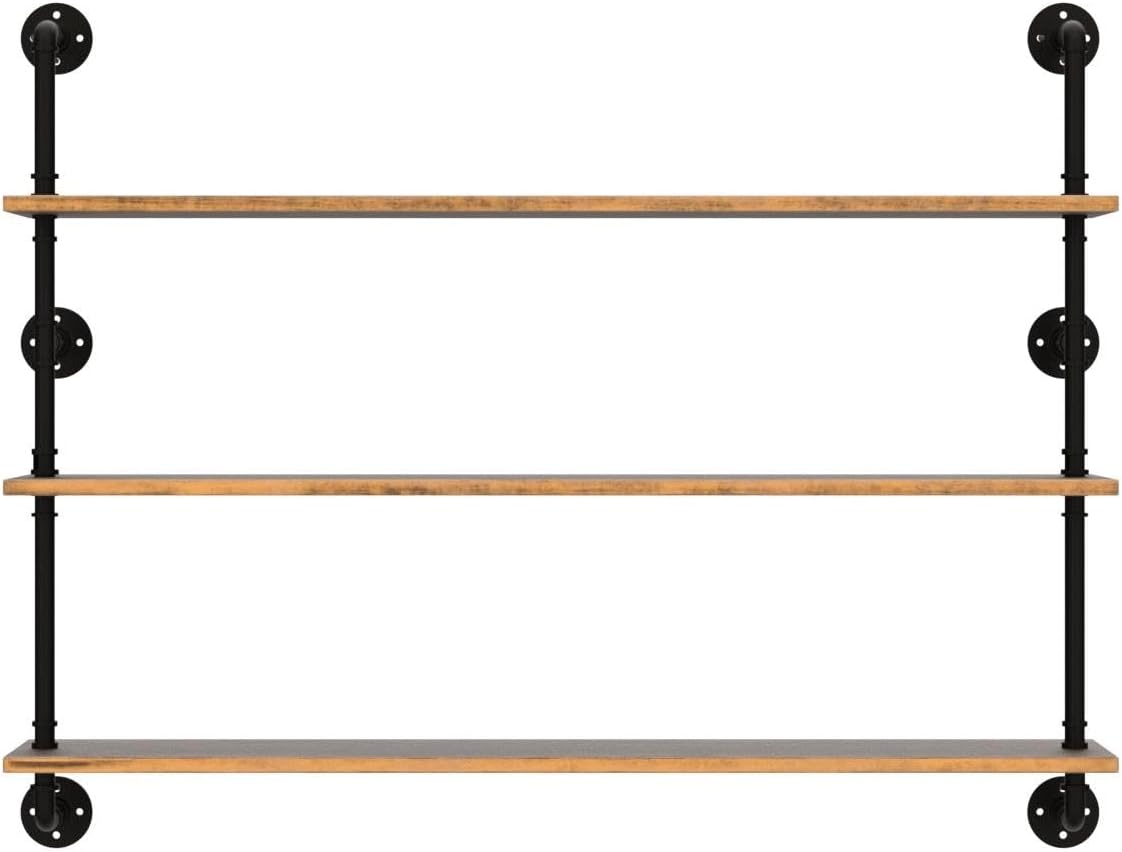 Floating Shelves,Wall Mounted Rustic Wood Shelf,Pipe Shelves,Industrial Pipe Shelving with Real Wood Planks 48 inch Industrial Wall Shelves Hanging Bookshelf Farmhouse Kitchen Bar Shelving