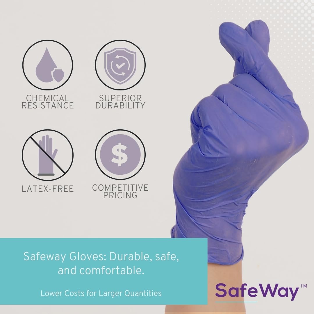 SafeWay Nitrile Gloves, 200 Ct, Large, Powder-Free, Latex-Free, All-Purpose, Professional Disposable Gloves with Textured Fingertips for Medical Use, Food Prep, Cleaning, Tattoo & More