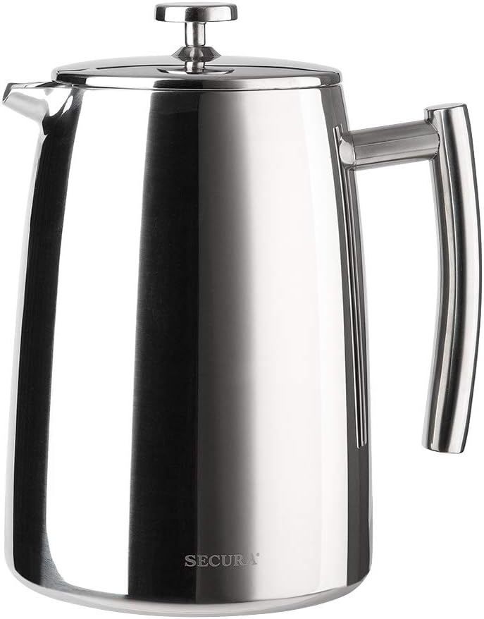 Secura French Press Coffee Maker, 50-Ounce, 304 Stainless Steel Insulated Coffee Press with Extra Screen