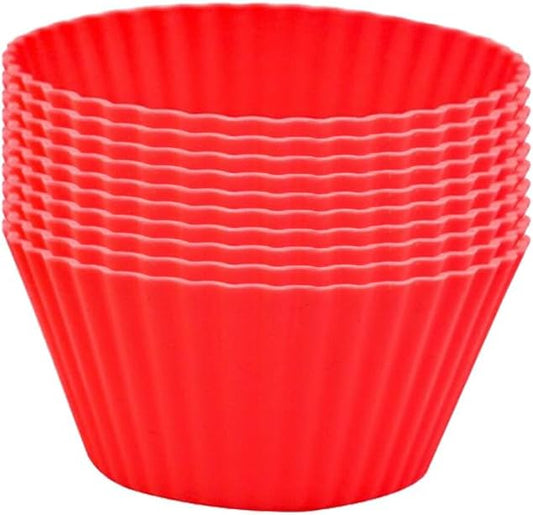 AKOAK Reusable Silicone Non-stick Baking Cups, Cake Molds, Kitchen Baking Cooking Accessories, DIY Cake Making Tools - Pack of 10 (Red)