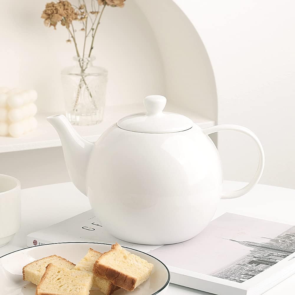 Sweejar Porcelain Teapot with Removable Stainless Steel Infuser,Microwave & Dishwasher Safe Tea Pots for Loose Tea,Tea Infuser Pots for Chrismas Women Gift (40oz White)