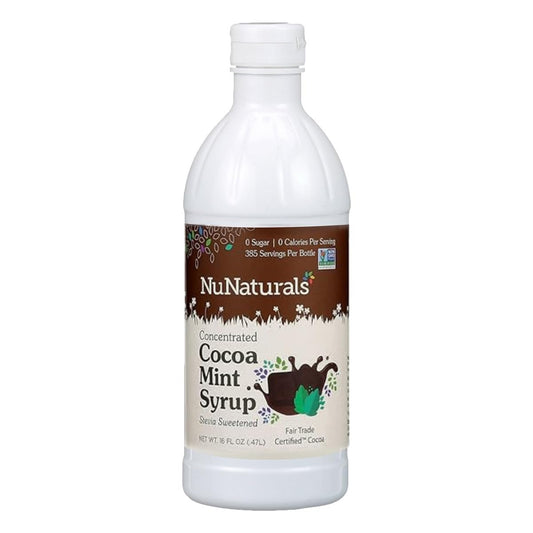 NuNaturals Stevia Syrup, Sugar-Free Sweetener, Plant-Based Sugar Substitute, Zero Calorie, Cocoa Mint Syrup, 16 oz