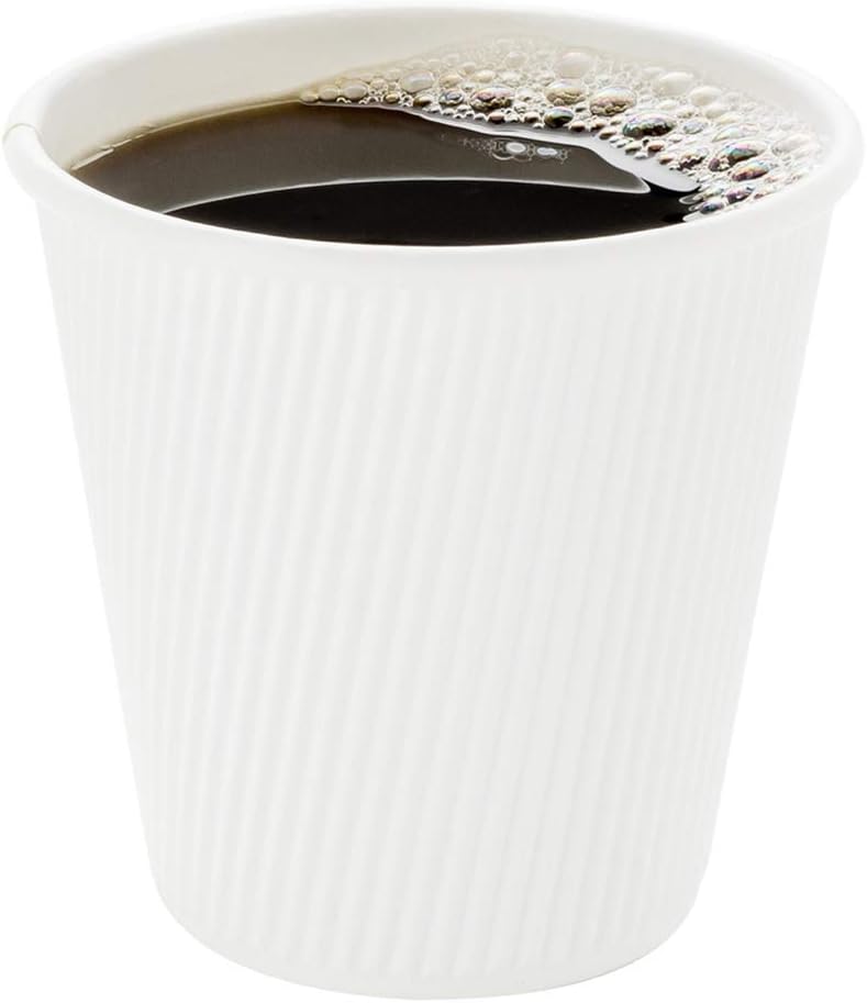 Restaurantware 8 Ounce Double Wall Disposable Coffee Cups, 500 Insulated White Paper Tumblers with Ripple Wall Design, Lids Sold Separately for Hot Drinks like Tea, Hot Chocolate, and More