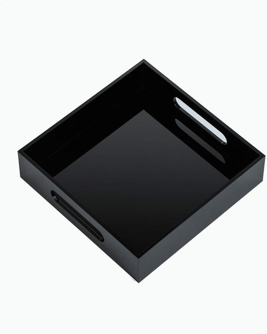 Black Sturdy Acrylic Tray with Handles-8x8 Inch- Countertop Organizer Tray for Kitchen,Bathroom,Office- Storage Box for Cosmetics, Jewelry,Toiletries,Toy,Gadgets