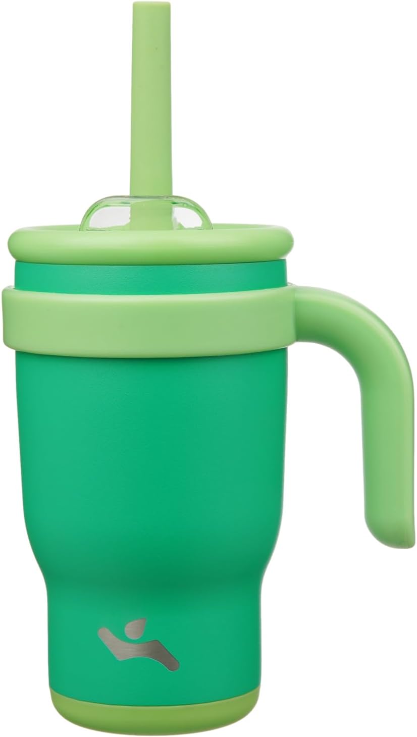 14 oz Tumbler with Side Handle, Insulated Water Bottle with Straw and 2 in 1 Lid, Stainless Steel Cup Travel Coffee Mug for Sports Office Gym,Olive Green