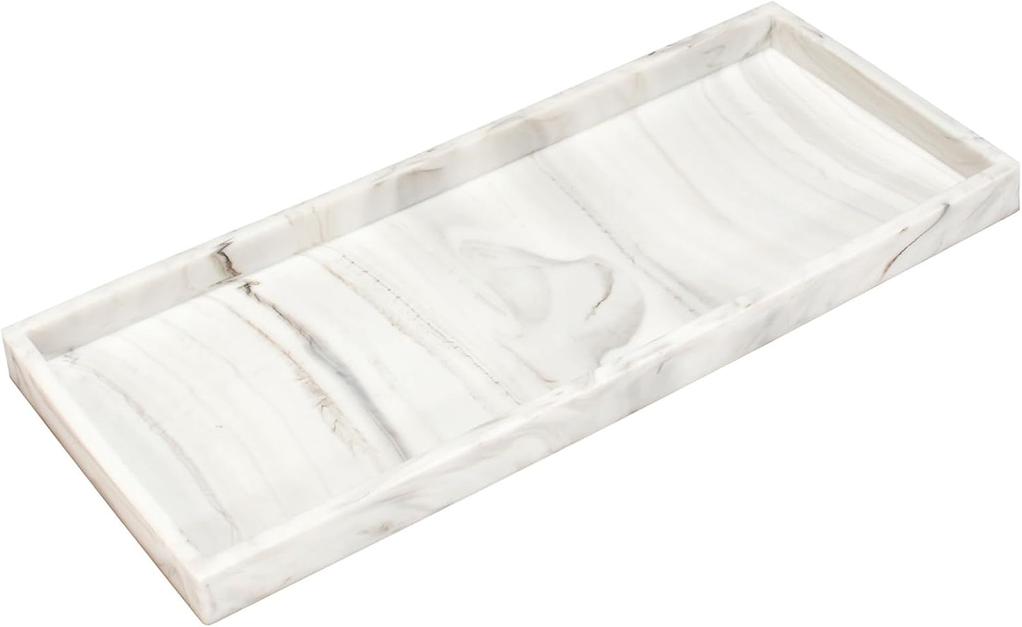 DNC Silicone Bathroom Vanity Tray for Counter, 11.8" Kitchen Sink Soap Tray for Dish Holder Dispenser Countertop Toilet Tank Decor Organizer Marble White